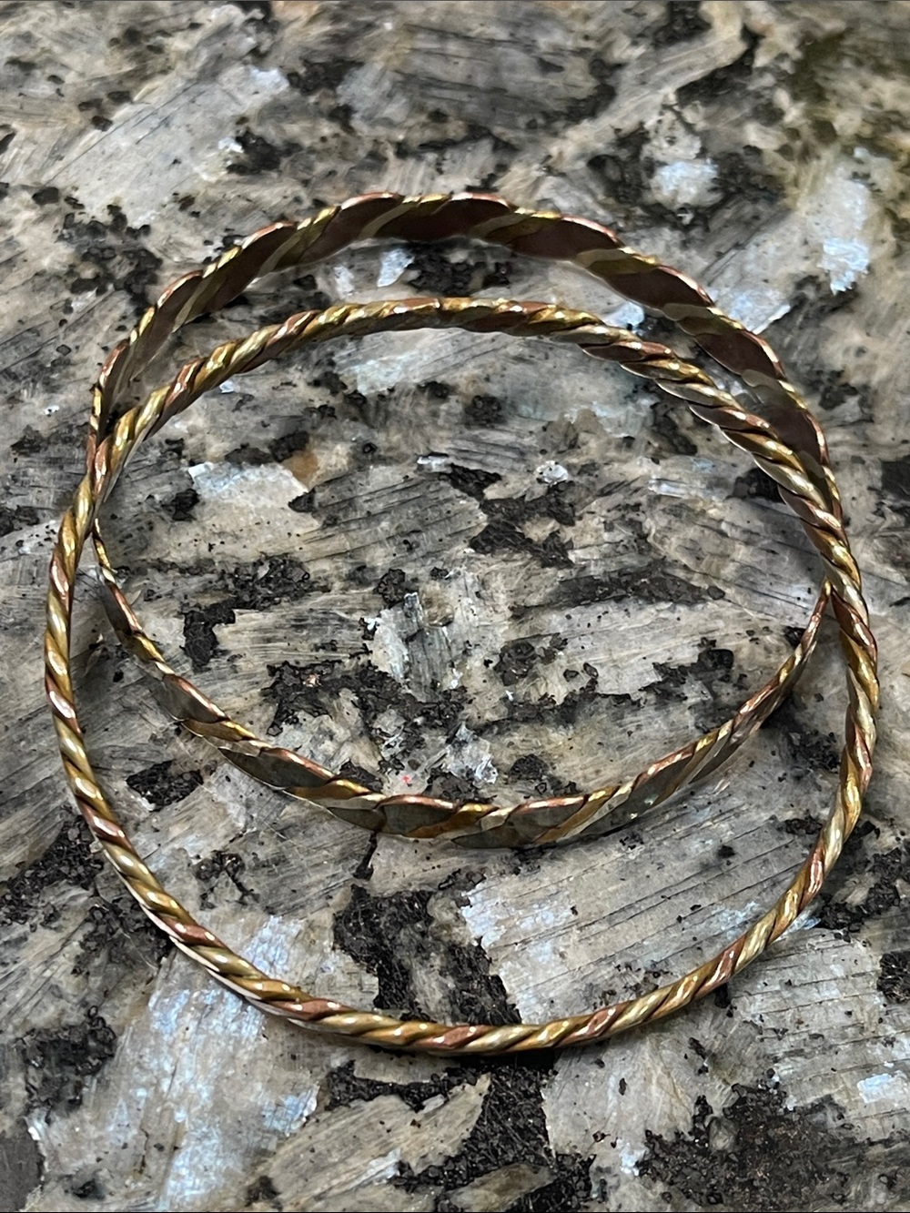 Trio set: 925 and two silver/brass/copper twist bangle bracelet set - vintage - Picture 4 of 8